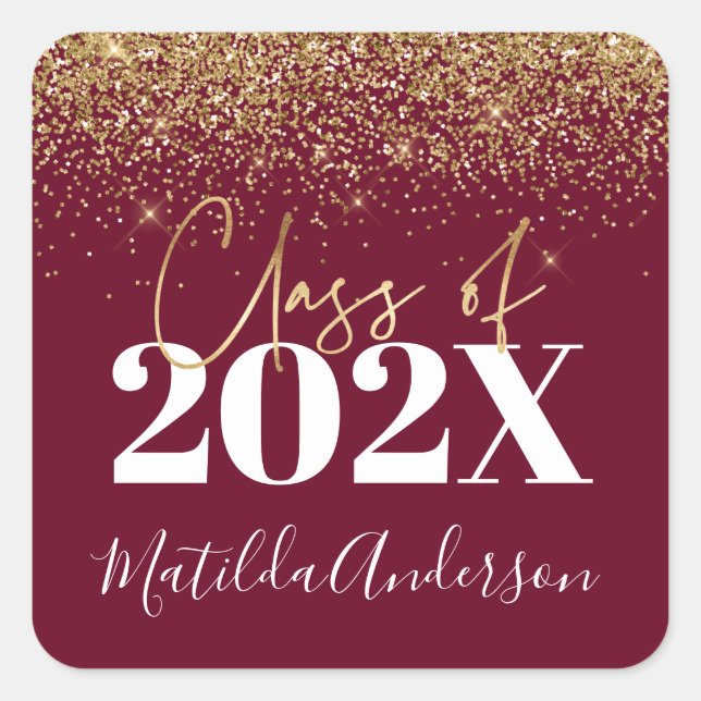 Sticker Carré Burgundy or moderne parties scintillant classe de  (Devant)