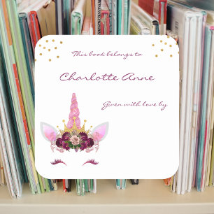 Sticker Carré Burgundy Pink licorne fille plate