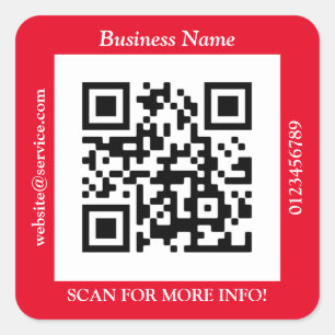 Sticker Carré Bus QR Code. Nom Site Web Promo, Rouge
