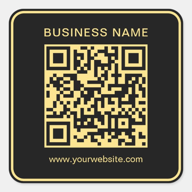 Sticker Carré Business QR Code Modèle Black & Gold Scannable (Devant)