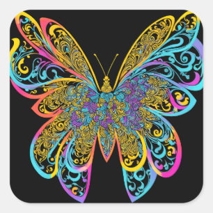 STICKER CARRÉ BUTTERFLY MANDALA ART POUR LA MÉDITATION SPIRITUEL