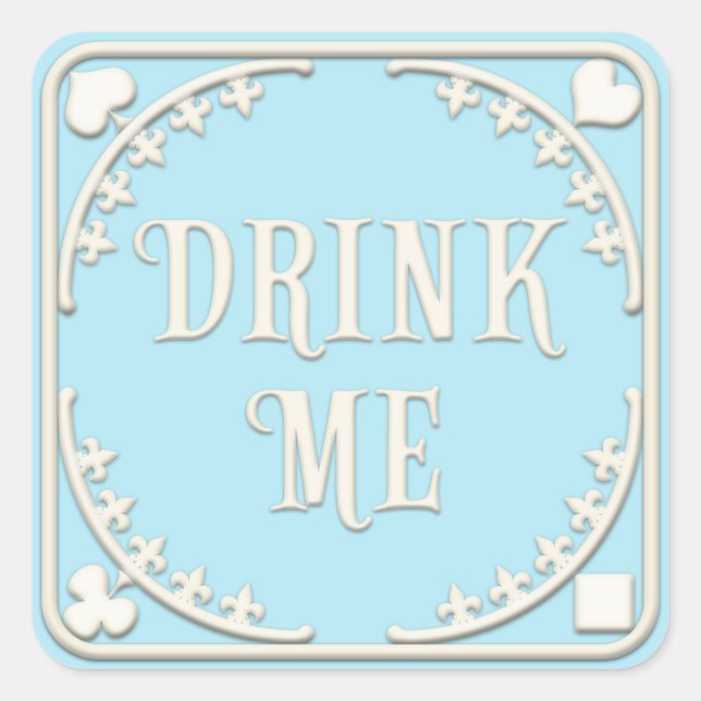 Sticker Carré "Buvez-moi" Wonderland Tea Party Cheeky Blue (Devant)