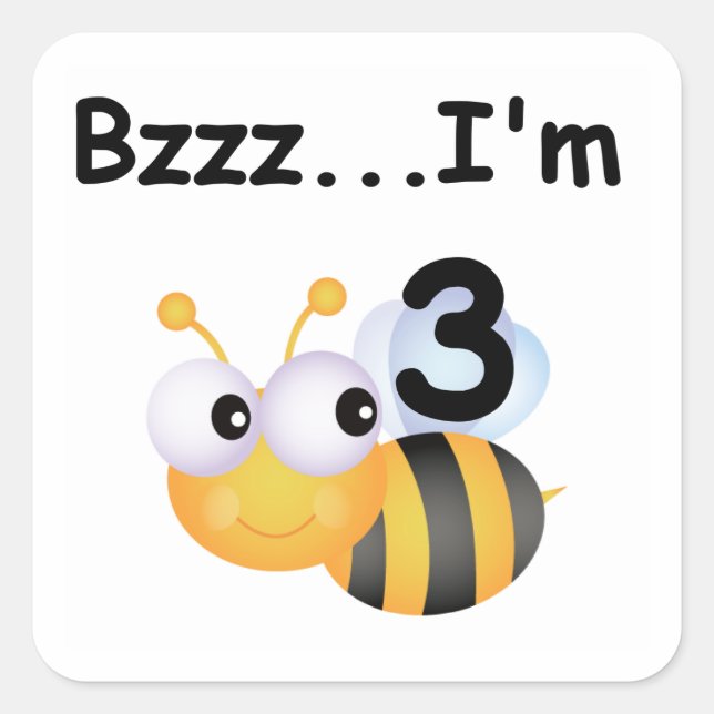 Sticker Carré Buzz Bumblebee 3e Anniversaire T-shirts et cadeaux (Devant)
