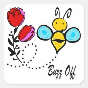 Sticker Carré Buzz Off - Belle Abeille Et Fleur