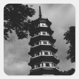 Sticker Carré BW China Canton la pagode fleurie 1970