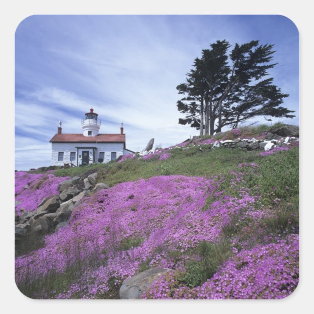 Sticker Carré CA, Crescent City, phare de Battery Point avec (Devant)
