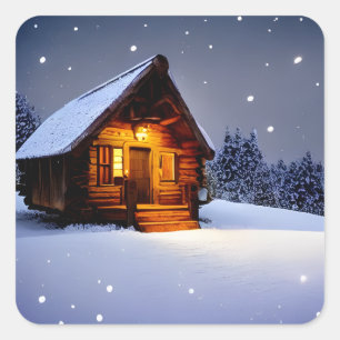 Sticker Carré Cabine d'hiver de minuit magique