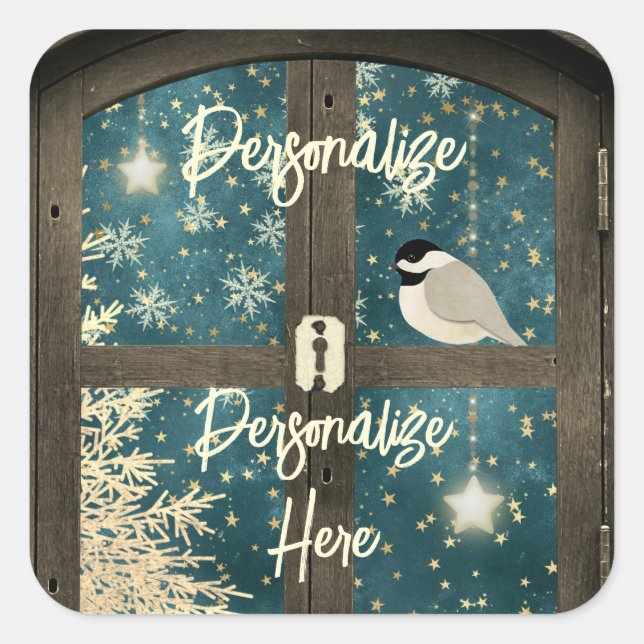 Sticker Carré Cabine d'hiver rustique étoile flocon de neige (Devant)