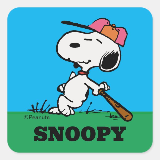 Sticker Carré cacahuètes | Snoopy at Bat (Devant)