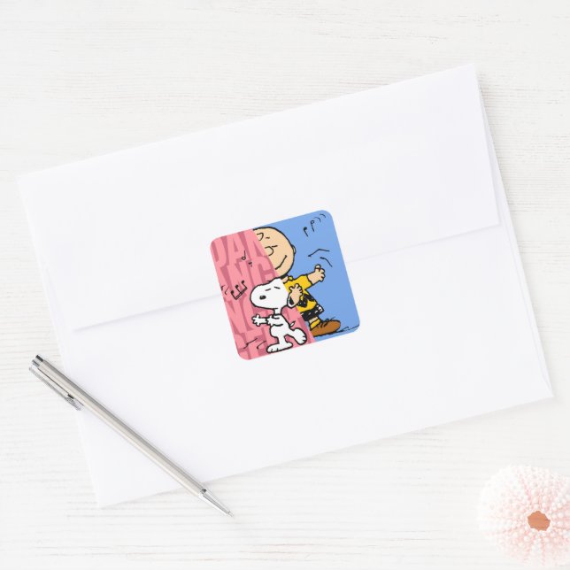 Sticker Carré cacahuètes | Snoopy & Charlie Danse Brown mi-mi-mi (Enveloppe)
