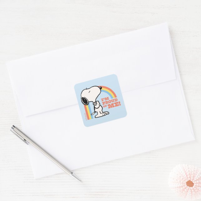 Sticker Carré cacahuètes | Snoopy Je suis fier de moi (Enveloppe)