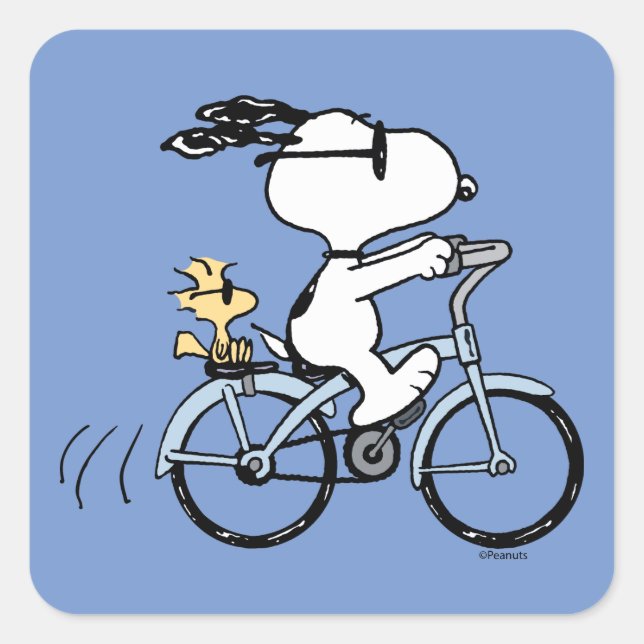 Sticker Carré cacahuètes | Vélo Snoopy & Woodstock (Devant)