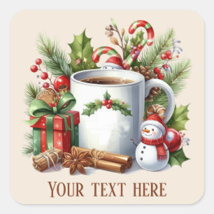 Sticker Carré cacao de Noël festif ajouter du texte