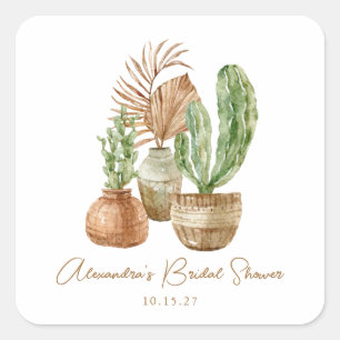 Sticker Carré Cactus aquarelle Boho et plante de Pampas Baby Sho