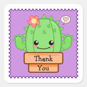 Sticker Carré Cactus Kawaii Merci