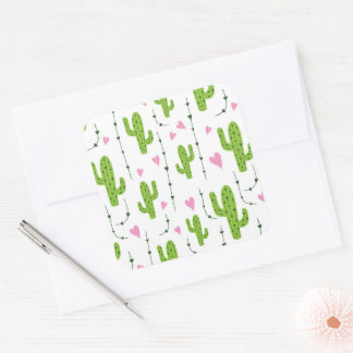 Sticker Carré Cactus mignons avec le coeur en vert