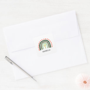Sticker Carré Cactus Rainbow NAME Orange Green Modern Desert