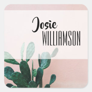 Sticker Carré Cactus rose moderne