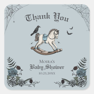 Sticker Carré Cadeau Cheval à bascule pour Baby Shower Gothique