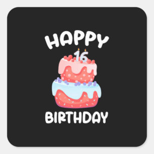 Sticker Carré Cadeau d'anniversaire   Joyeux 16ème anniversaire