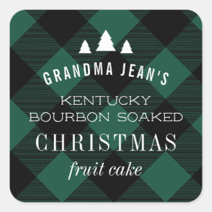 Sticker Carré Cadeau d'arbre de Noël Plaid Buffalo Vert
