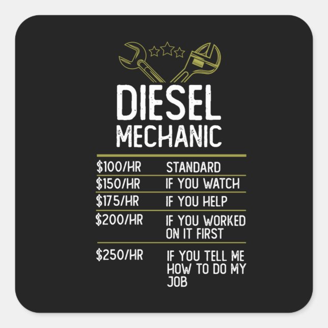 Sticker Carré Cadeau d'artisan mécanique Diesel Idée actuelle (Devant)