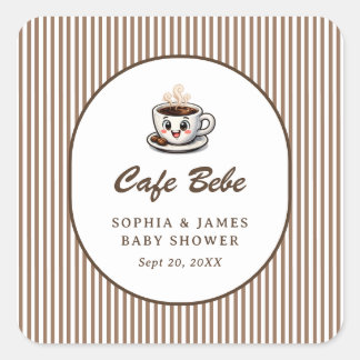 Sticker Carré Cadeau de Baby Shower rayé mignon Café Bébé