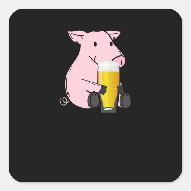 Sticker Carré Cadeau De Bière Avec Cochon (Devant)