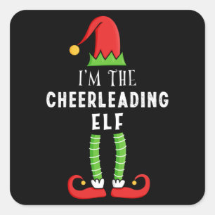 Sticker Carré Cadeau de famille jumelé de Noël Elf Cheerleader