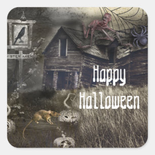 Sticker Carré Cadeau de fête d'Halloween sinistre Avenue effraya