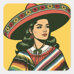 Sticker Carré Cadeau de fête rétro Sarape du 5 mai