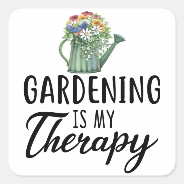 Sticker Carré Cadeau De Jardinage, Jardinage Est Mon Thérapie, J (Devant)