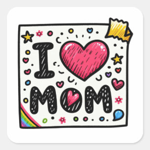 Sticker Carré Cadeau de la fête des mères   J'Aime Maman
