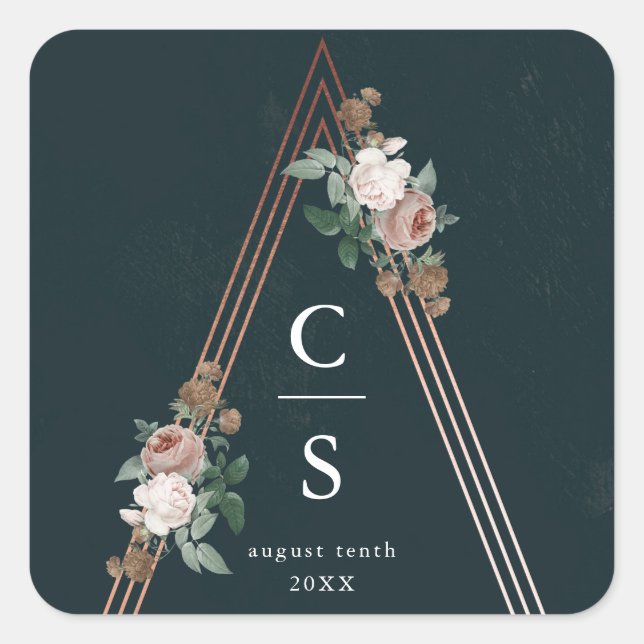 Sticker Carré Cadeau de mariage structurel pyramidal floral bohè (Devant)