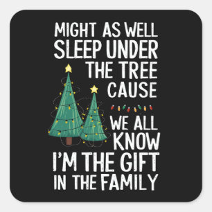 Sticker Carré Cadeau de Noël autant dormir sous l'arbre