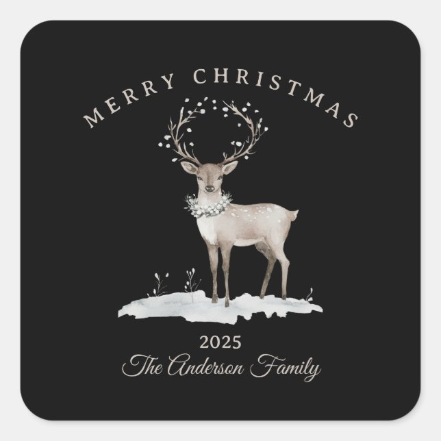 Sticker Carré Cadeau de Noël blanc crème personnalisé (Devant)