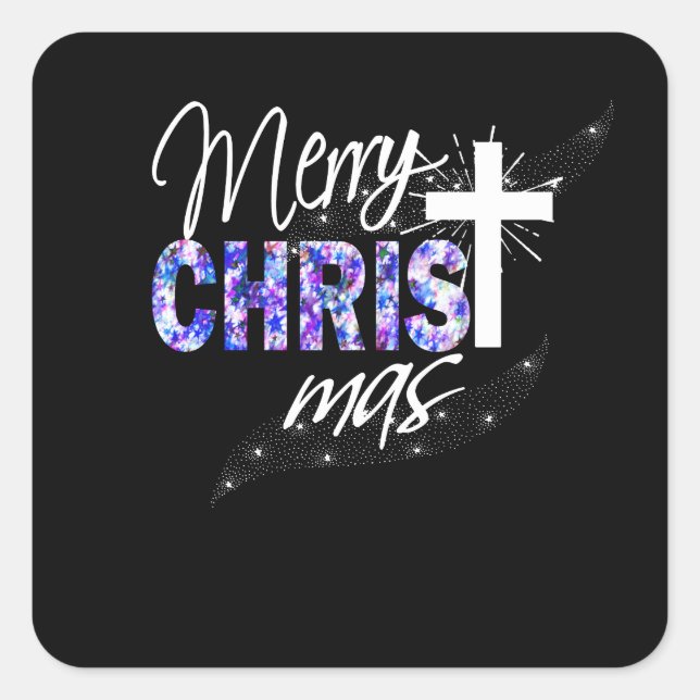 Sticker Carré Cadeau de Noël chrétien Joyeux Noël avec (Devant)