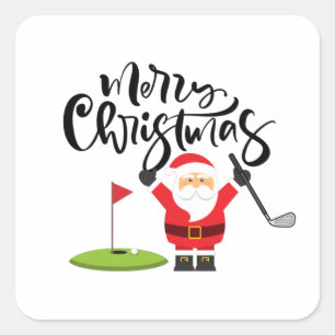 Sticker Carré Cadeau de Noël de golf avec Père Noël Golfer au dr