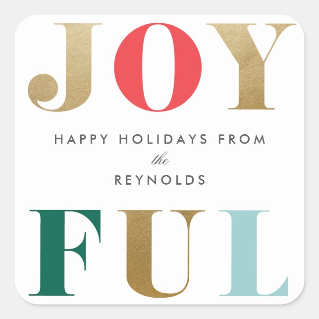 Sticker Carré Cadeau de Noël Joyeux (Devant)