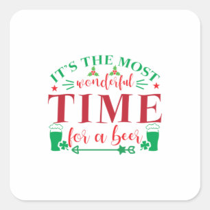 Sticker Carré Cadeau De Noël Merveilleux Temps Pour Une Bière