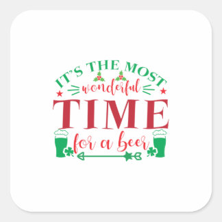 Sticker Carré Cadeau De Noël Merveilleux Temps Pour Une Bière