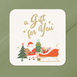 Sticker Carré Cadeau de Noël père Noël