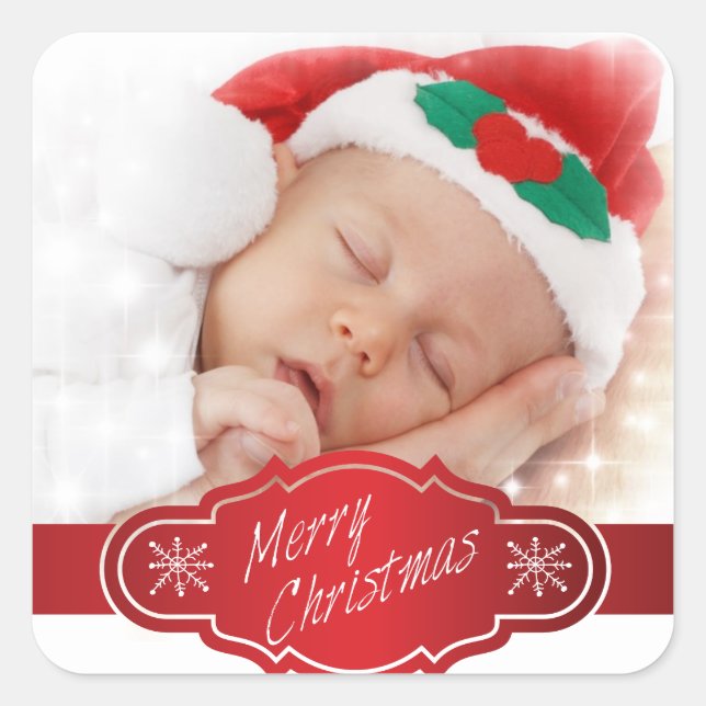 Sticker Carré Cadeau de Noël personnalisé - (Devant)