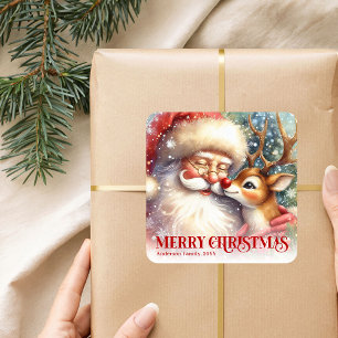 Sticker Carré Cadeau de Noël personnalisé et mignon du Père Noël