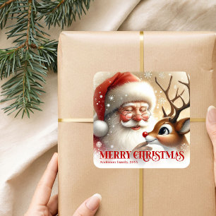 Sticker Carré Cadeau de Noël personnalisé pour enfants avec Rudo