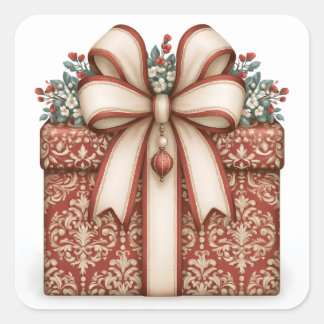 Sticker Carré Cadeau de Noël rouge