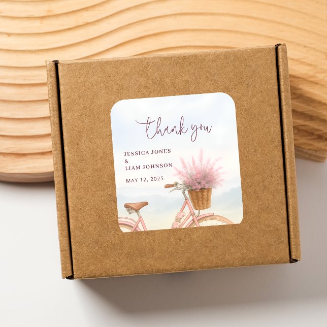 Sticker Carré Cadeau de remerciement de fête de fiançailles pour (Vintage Bicycle Engagement Party Favor Thank you Square Sticker)