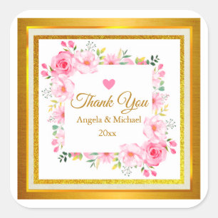 Sticker Carré Cadeau de remerciement de mariage élégant à fleurs