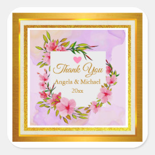 Sticker Carré Cadeau de Remerciement de Mariage Élégante Fleur R