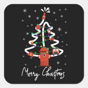 Sticker Carré Cadeau pompier   Joyeux pompier de Noël